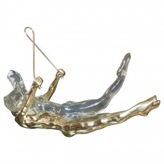 Brass and lucite swinging gymnast sculpture